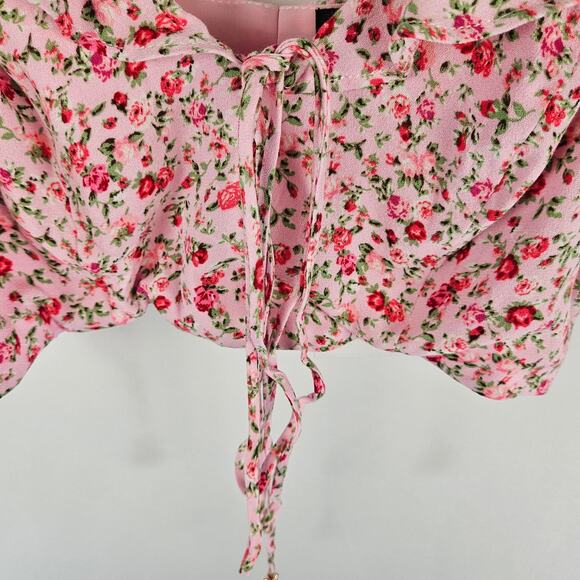 NWT AFRM Sienna Pastel Pink Floral Ruffle Cap Sleeve Adjustable Strap Crop Top L - Picture 4 of 12